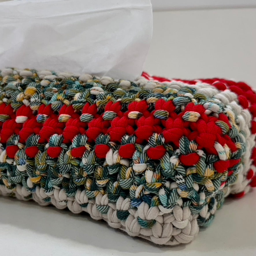 Image of Tissue Box Cover Red Green Grey