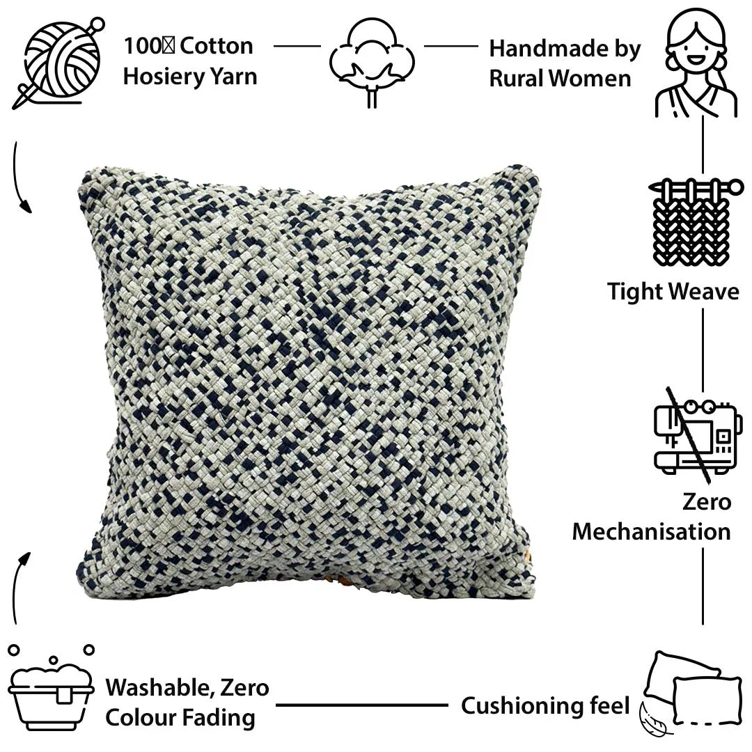 Image of Square Cushion Cover Navy Grey