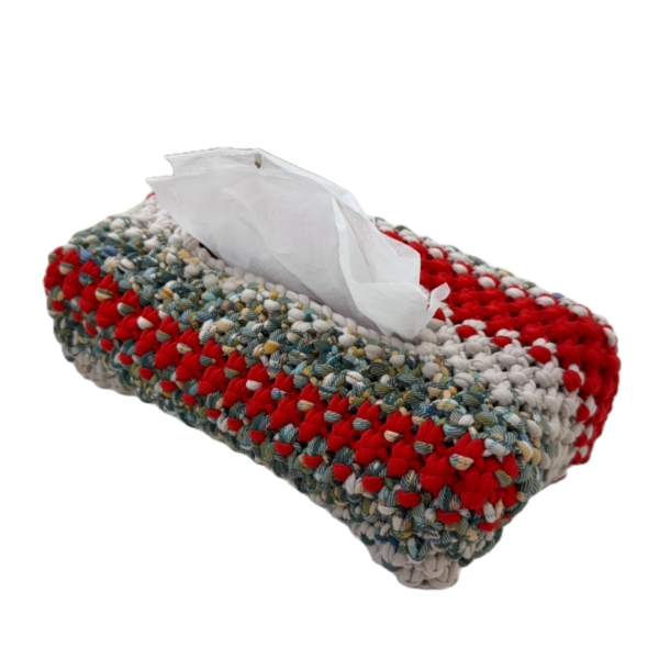 Image of Tissue Box Cover Red Green Grey