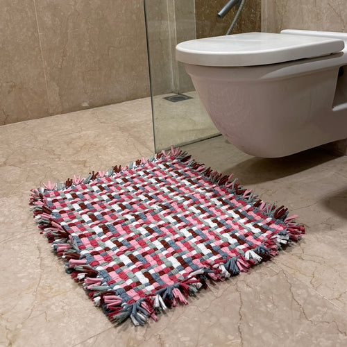 Bathroom Mat / Door Mat / Meditation Mat | Pink, Green, Brown, White