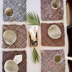 Set of 6 Hand-Woven Square Placemats / Dining Mats Pink, Denim blue, Brown, Beige, Navy, Off white