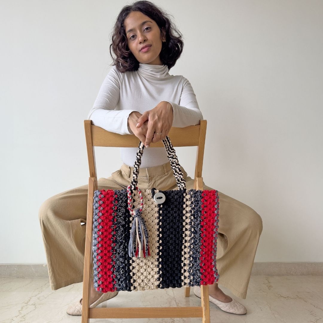 Image of Macrame Tote-Medium | Concrete