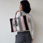 Macrame tote-Medium | Black, Baby Pink, Grey, White