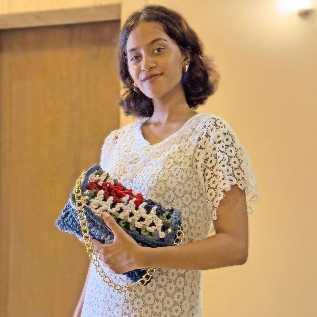 Image of Crochet Clutch | Denim Blue,White,Red,Sky Blue,Olive