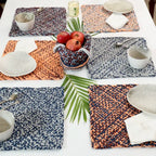 Set of 6 Hand-Woven Square Placemats / Dining Mats Peach Navy Grey