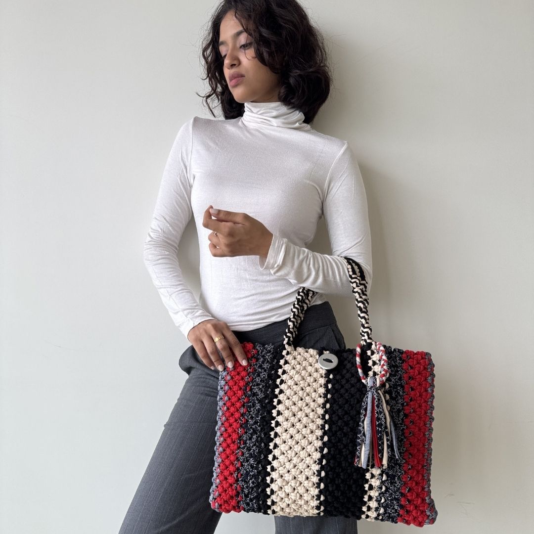 Image of Macrame Tote-Medium | Concrete