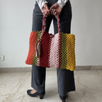 Macrame Tote-Medium | Red, Yellow, Orange, Green