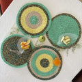 Set of 4 Round Crochet Placemats / Dining Mats Sea green, Beige, Lemon