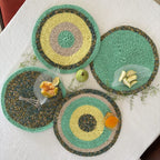 Set of 4 Round Crochet Placemats / Dining Mats Sea green, Beige, Lemon