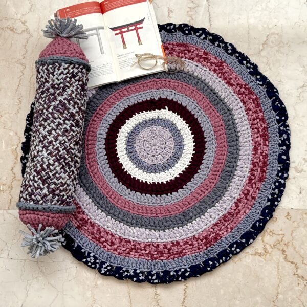 Image of Round Crochet Floor Rug Old rose, Grey, Burgundy, Silver grey, Navy