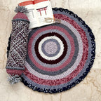 Round Crochet Floor Rug Old rose, Grey, Burgundy, Silver grey, Navy