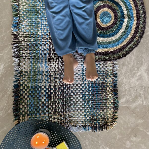 Image of Tassel Floor Rug / Throw Aubergine, Blue, Moss Green, Grey, Lemon, Light Purple