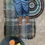 Tassel Floor Rug / Throw Aubergine, Blue, Moss Green, Grey, Lemon, Light Purple