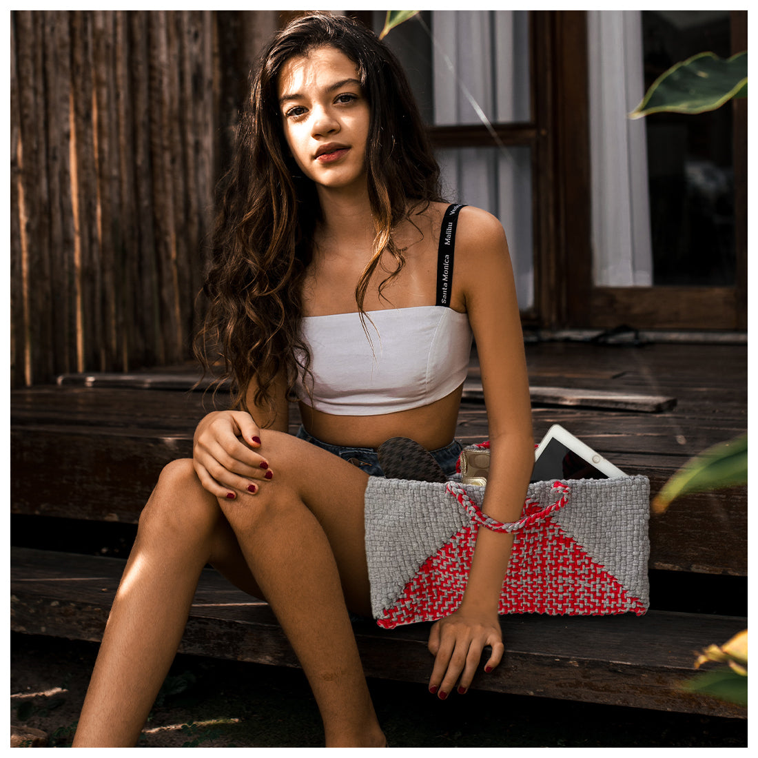 Image of Clutch bag | Planter bag | Size: large | Grey, Red