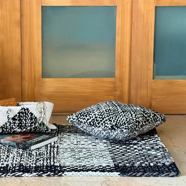 Image of Square Cushion Cover Charcoal Black Silver Grey