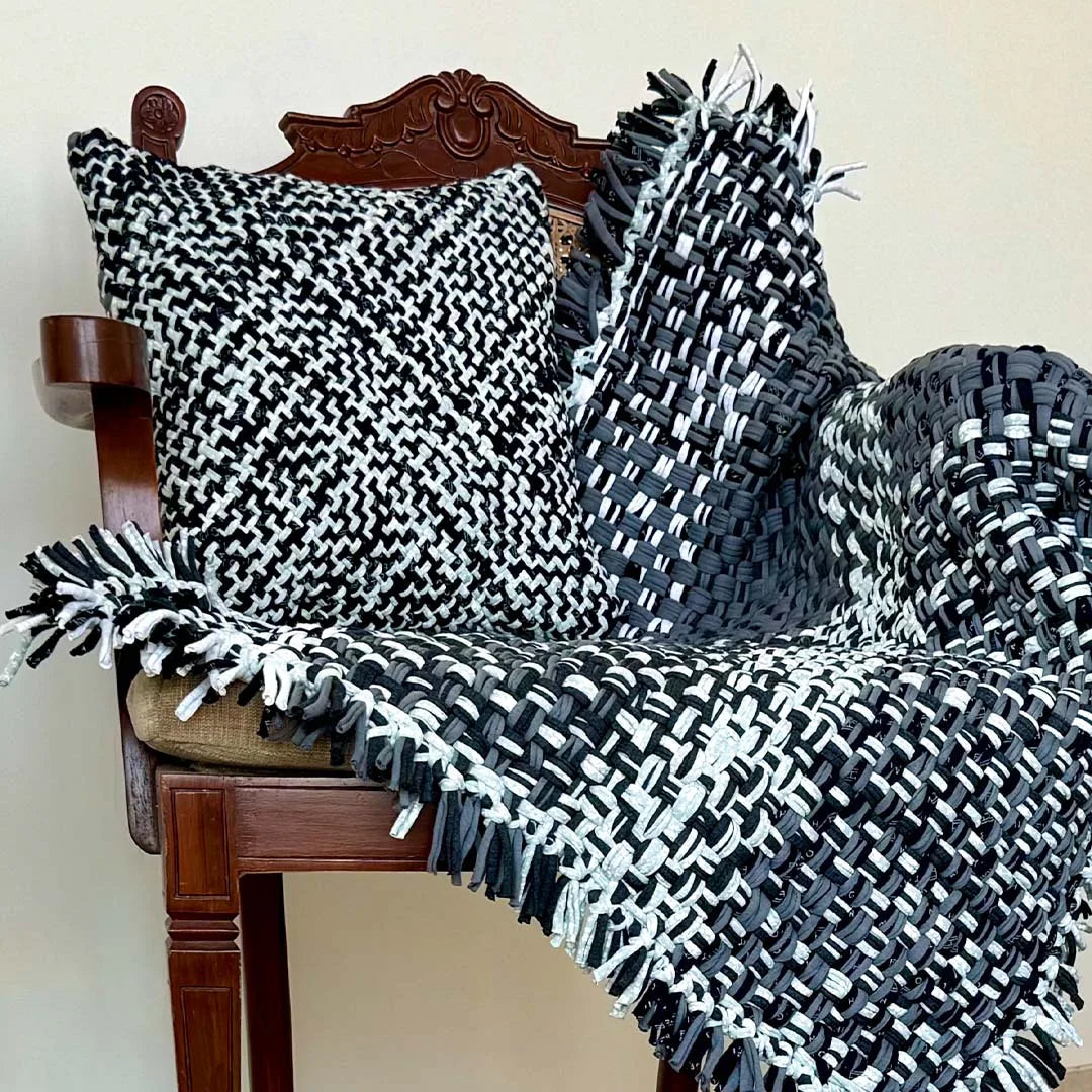 Image of Square Cushion Cover Charcoal Black Silver Grey