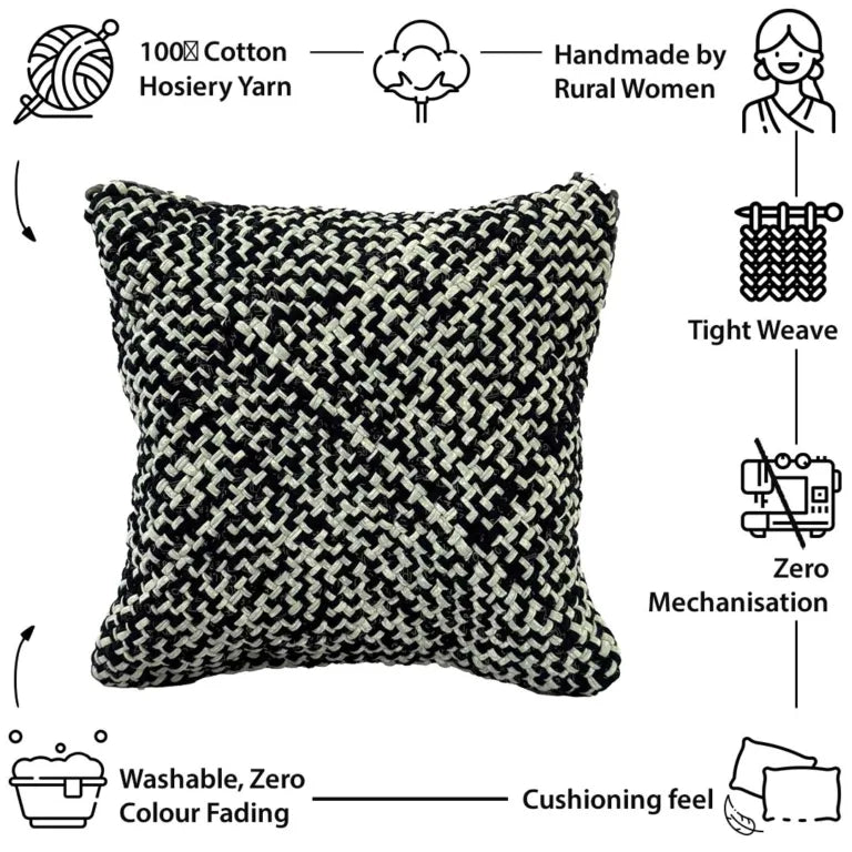 Image of Square Cushion Cover Charcoal Black Silver Grey