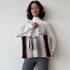 Macrame tote-Medium | Black, Baby Pink, Grey, White
