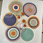 Set of 6 Round Crochet Placemats / Dining Mats Green, Sea green, Purple, Peach, Off white