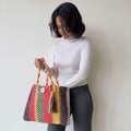 Macrame Tote-Medium | Coral, Green, Yellow, Purple