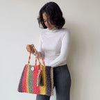 Macrame Tote-Medium | Coral, Green, Yellow, Purple