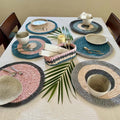Set of 6 Round Crochet Placemats / Dining Mats Blue, Pink, Grey, Off white