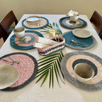 Set of 6 Round Crochet Placemats / Dining Mats Blue, Pink, Grey, Off white