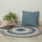 Round Crochet Floor Rug Blue Pink Grey Off White