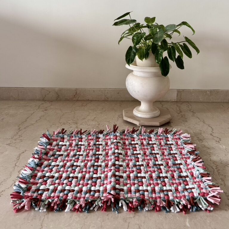 Image of Bathroom Mat / Door Mat / Meditation Mat | Pink, Green, Brown, White
