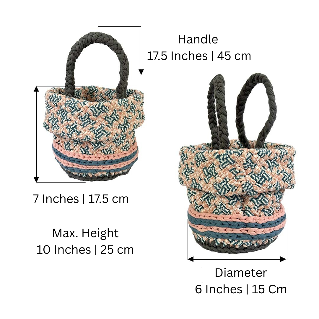 Image of Round Roll-up Basket Blue Off White Pink Grey Premium