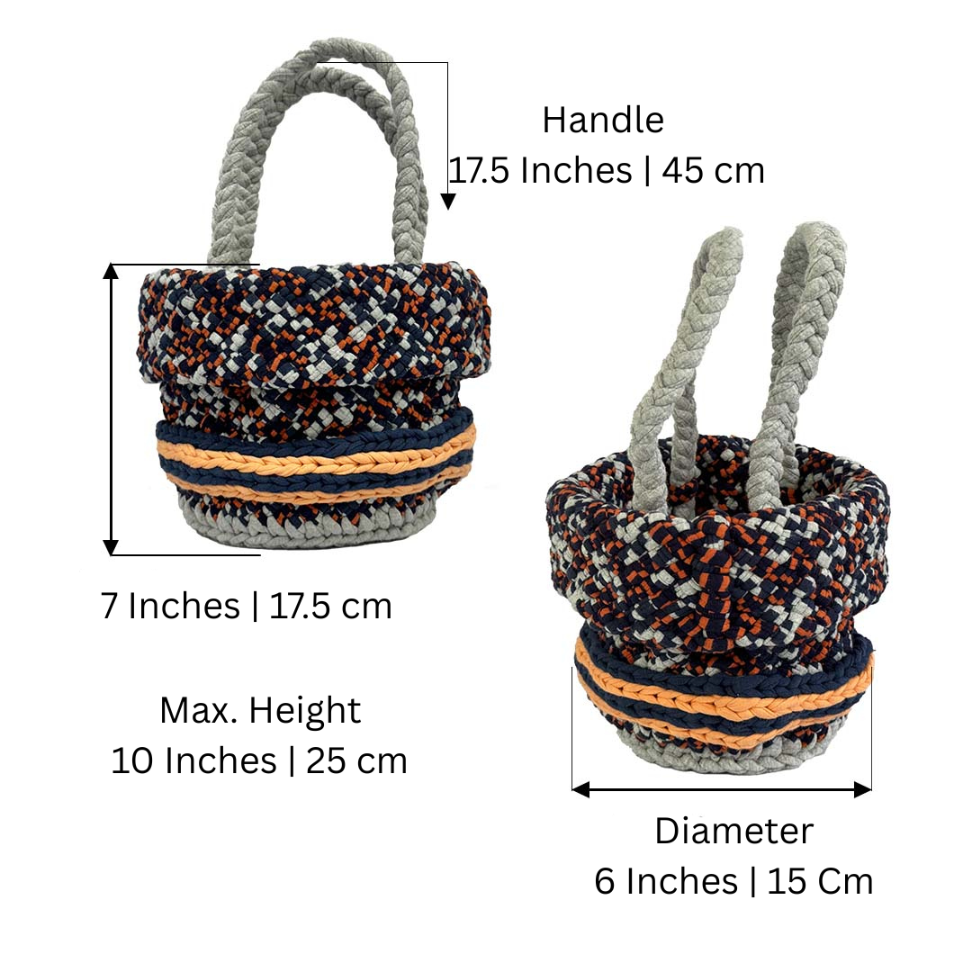 Image of Round Roll-up Basket Peach Navy Grey Premium