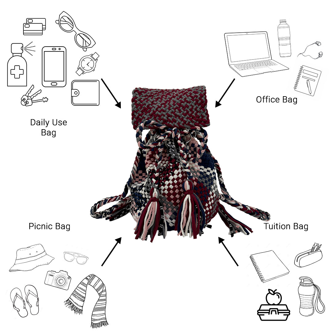 Backpack Maroon, Grey, Royal Blue, White | Shoulder carry