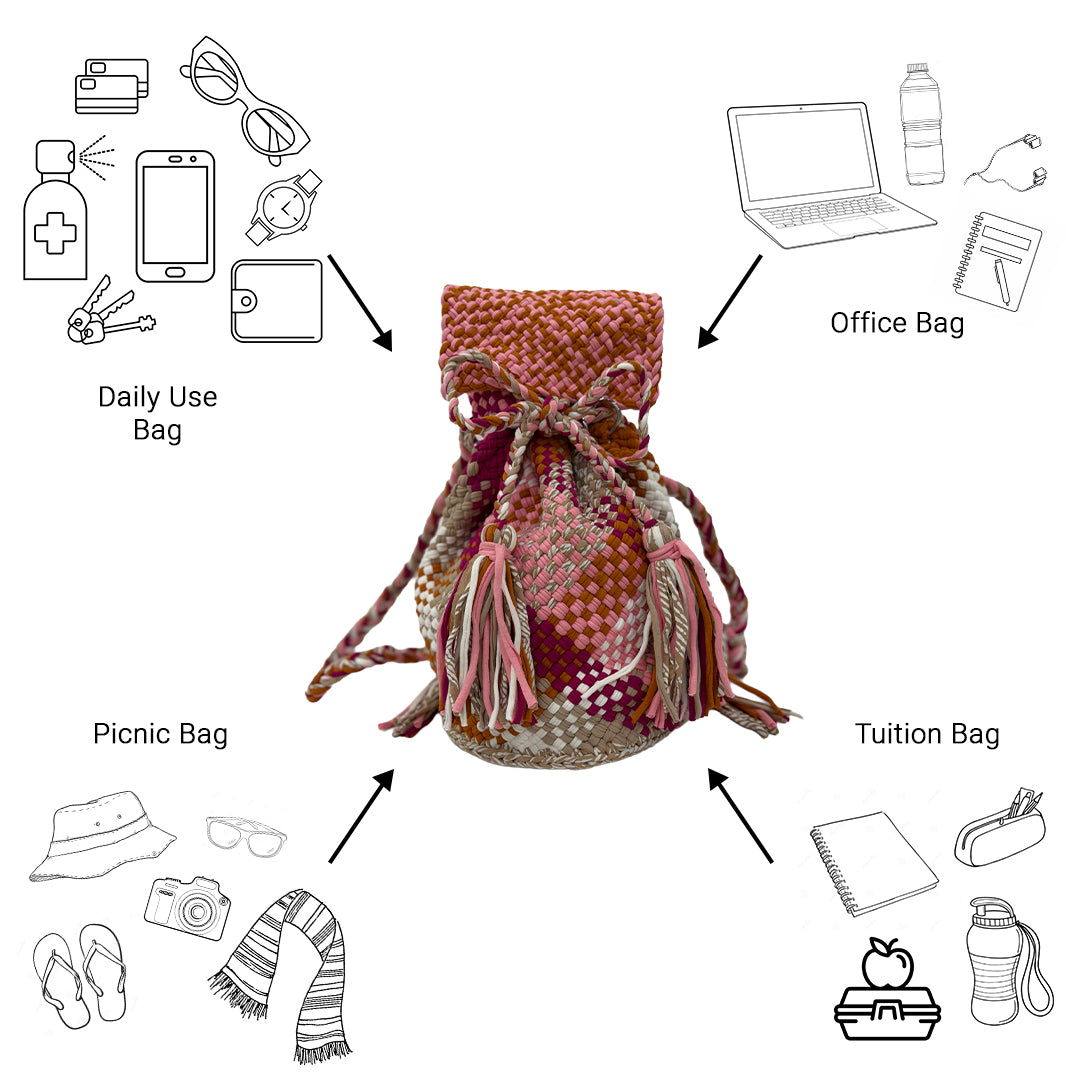 Backpack Salmon, Rust, Fuchsia, Greyish Brown | Shoulder carry