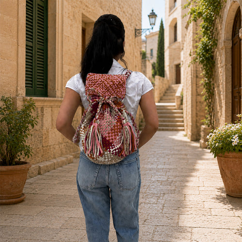 Backpack Salmon, Rust, Fuchsia, Greyish Brown | Shoulder carry