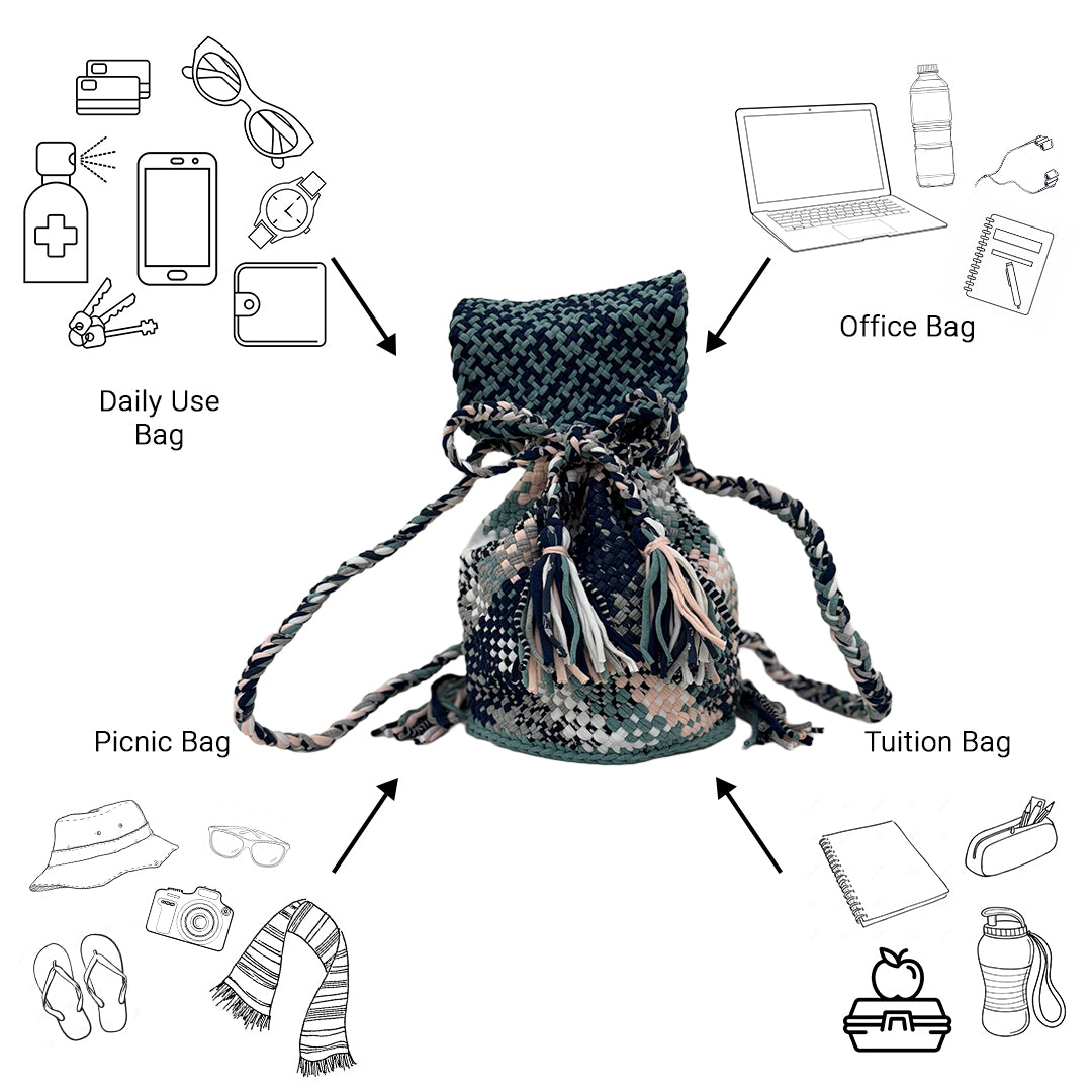 Backpack Navy Blue, Stone Blue, White | Shoulder carry