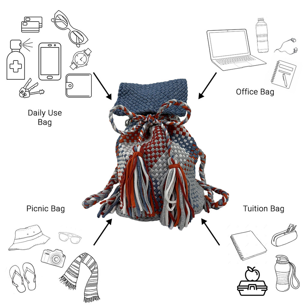 Backpack Grey, Brown, Stone Blue | Shoulder carry
