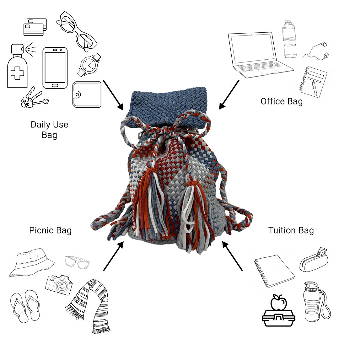 Backpack Grey, Brown, Stone Blue | Shoulder carry