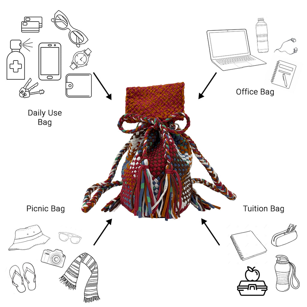 Backpack Hot Pink, Rust, White, Light Blue | Shoulder carry