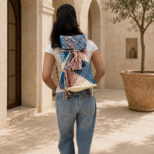 Backpack Cobalt, White, Brown | Shoulder carry