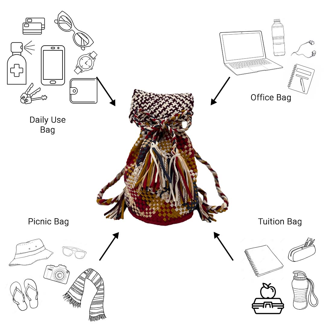 Backpack Nutmeg, White, Black, Maroon | Shoulder carry