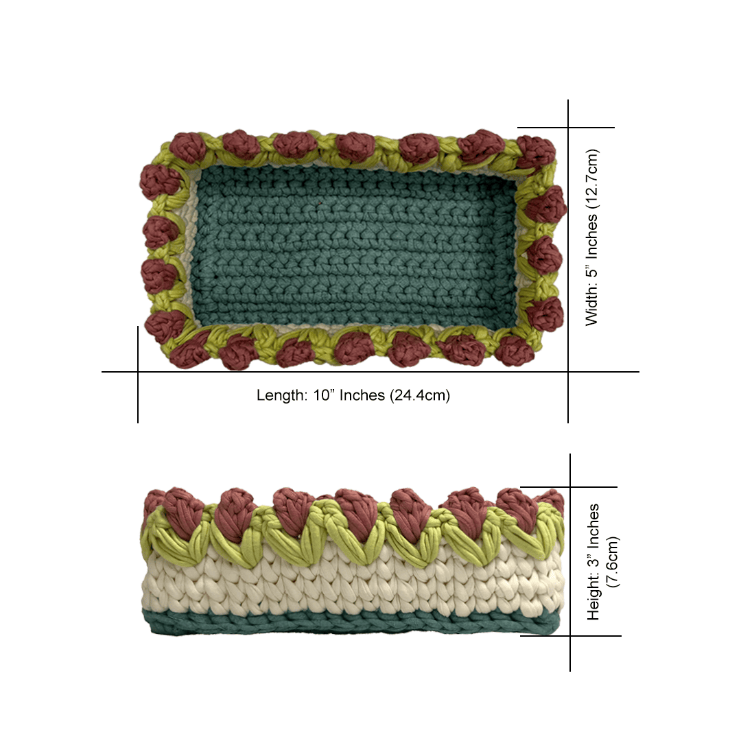 Image of Rectangular Flower Basket | Off White, Rose Pink, Green