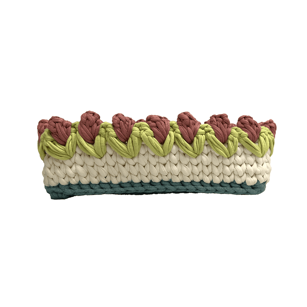 Rectangular Flower Basket | Off White, Rose Pink, Green