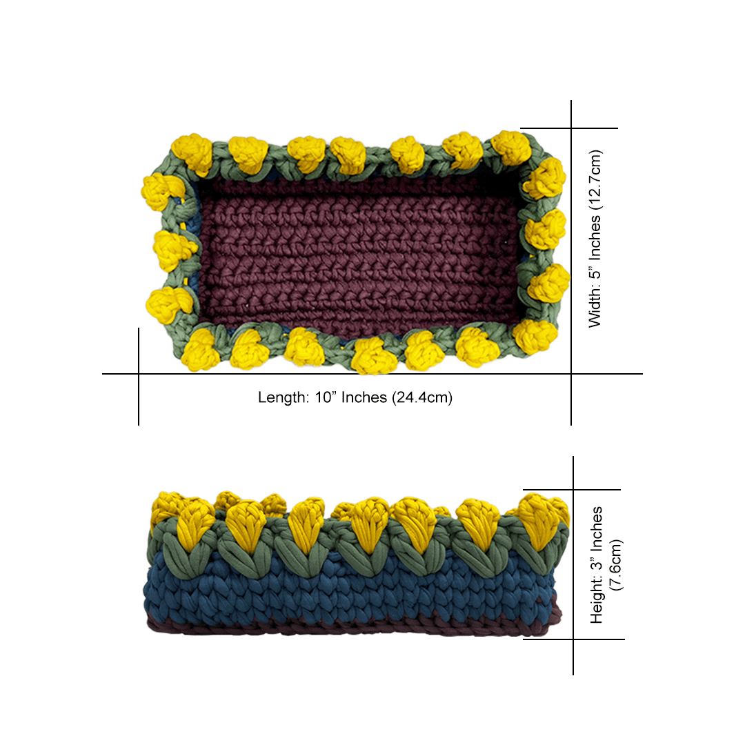 Image of Rectangular Flower Basket | Blue, Yellow, Wine