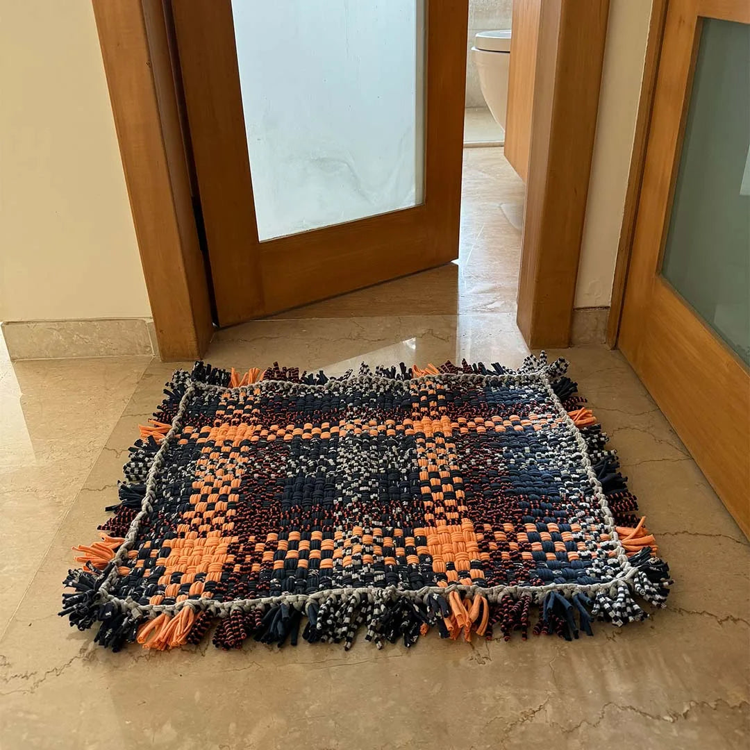 Image of Bathroom Mat / Door Mat / Meditation Mat | Peach, Navy Grey