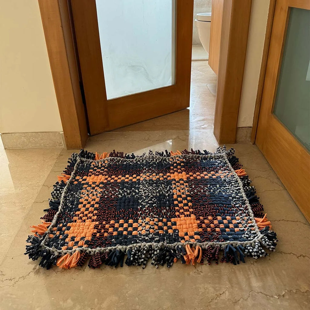 Bathroom Mat / Door Mat / Meditation Mat | Peach, Navy Grey