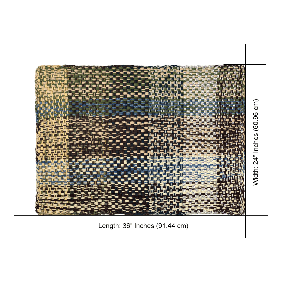 Image of Braided Edged Floor Rug / Throw | Aubergine, Blue, Moss green, grey, lemon, light purple