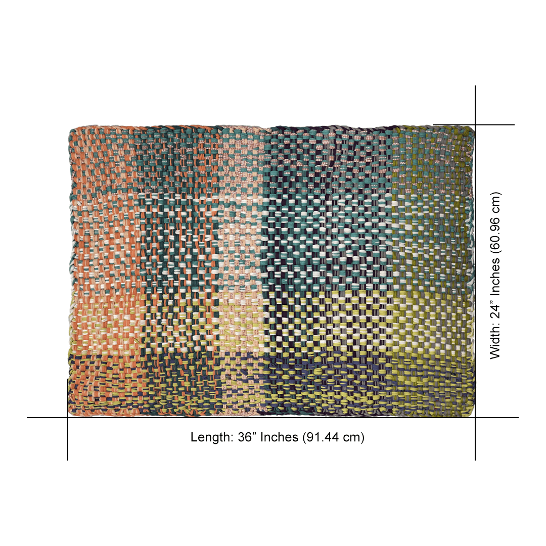 Image of Braided Edged Floor Rug / Throw | Green, Sea Green, Purple, Peach, Off White