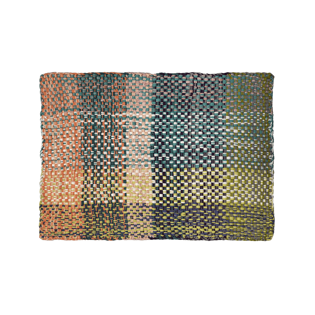 Image of Braided Edged Floor Rug / Throw | Green, Sea Green, Purple, Peach, Off White