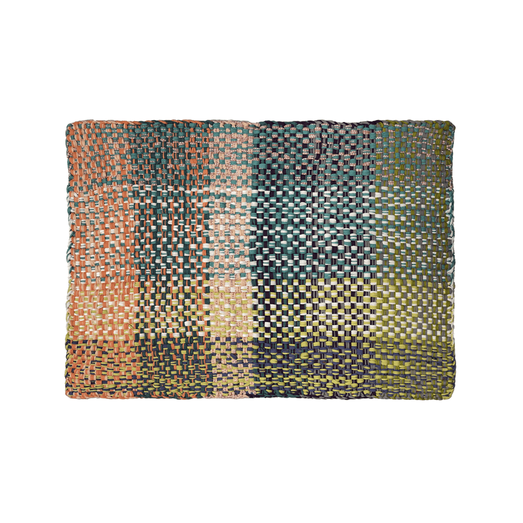 Braided Edged Floor Rug / Throw | Green, Sea Green, Purple, Peach, Off White