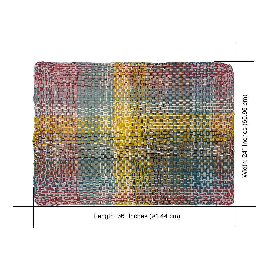 Image of Braided Edged Floor Rug / Throw | Coral, Blue, Light Pink, Yellow, Beige, Light Grey